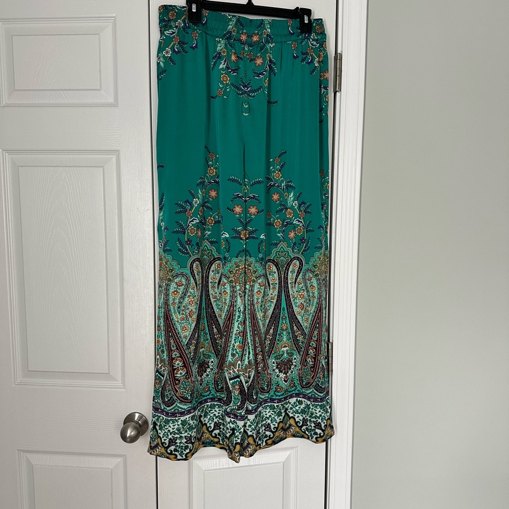 Rachel Zoe Teal and Purple Floral Wide Leg Pants - Picture 2 of 6